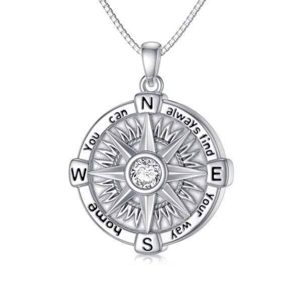 Sterling Silver Compass Necklace-0