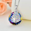 wholesale 925 Sterling Silver Rainbow Crystal Peacock Pendant Necklace for Women-0-1