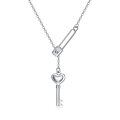 wholesale 925 Sterling Silver Heart-Shaped Key Pendant Lariat Necklace for Women-0-0