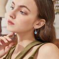 wholesale 925 Sterling Silver Blue Crystal Teardrop Dangle Earrings for Women-0-2