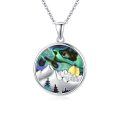 wholesale 925 Sterling Silver Round Abalone Shell Mountain Scene Pendant Necklace for Women-0-0