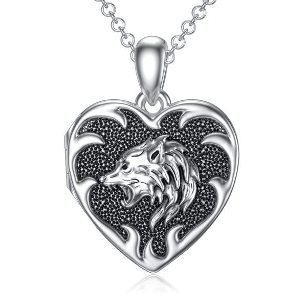 Sterling Silver Heart Wolf Necklace-0