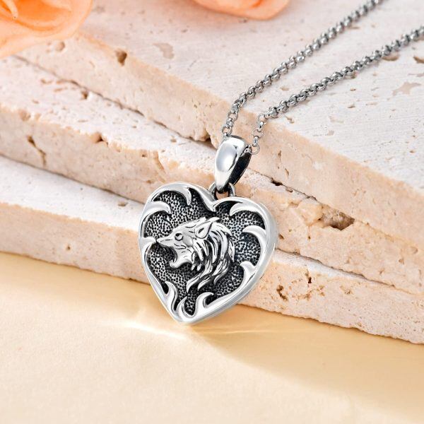 Sterling Silver Heart Wolf Necklace-1