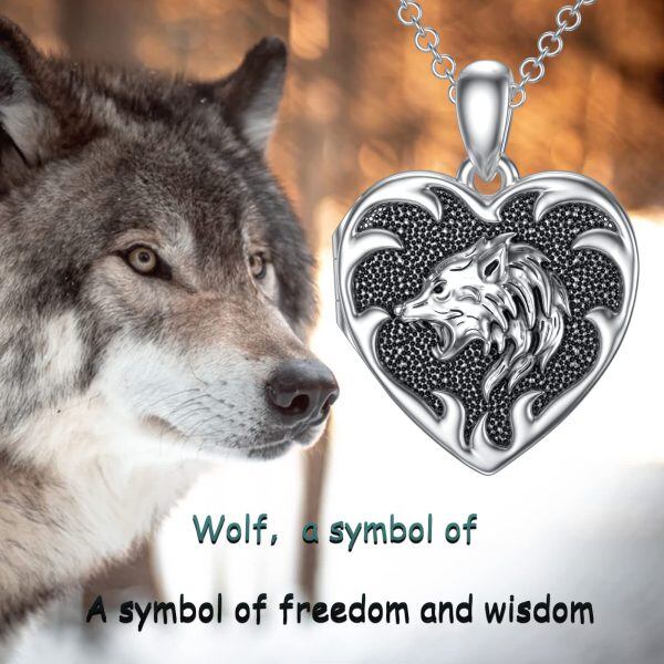 Sterling Silver Heart Wolf Necklace-4