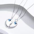 wholesale 925 Sterling Silver Blue Crystal Broken Heart Matching Set Necklaces for Couples-0-2
