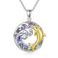 wholesale 925 Sterling Silver Dolphins Rainbow Crystal Pendant Necklace for Women-0-0