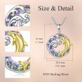 wholesale 925 Sterling Silver Dolphins Rainbow Crystal Pendant Necklace for Women-0-3
