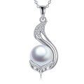 wholesale 925 Sterling Silver Moon & Leaf Design with White Pearl Pendant Necklace for Women-0-0