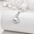 wholesale 925 Sterling Silver Moon & Leaf Design with White Pearl Pendant Necklace for Women-0-2