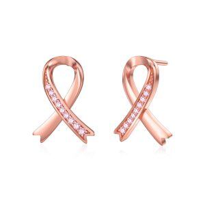 Sterling Silver Breast Cancer Awareness Earrings-0