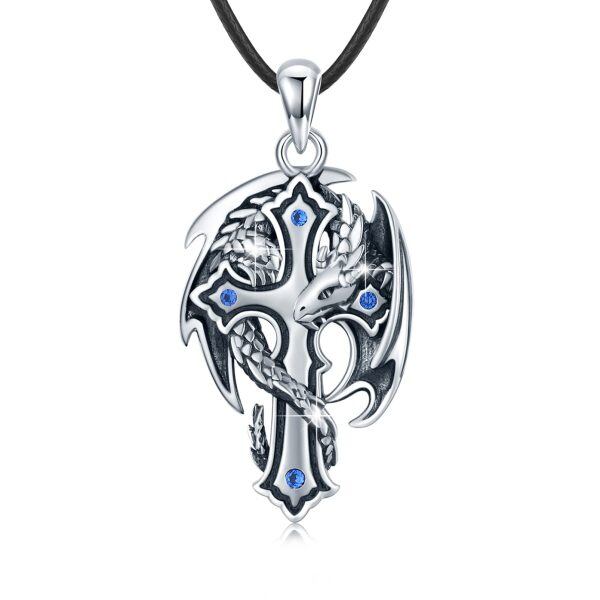 Sterling Silver Dragon Cross Necklace-0