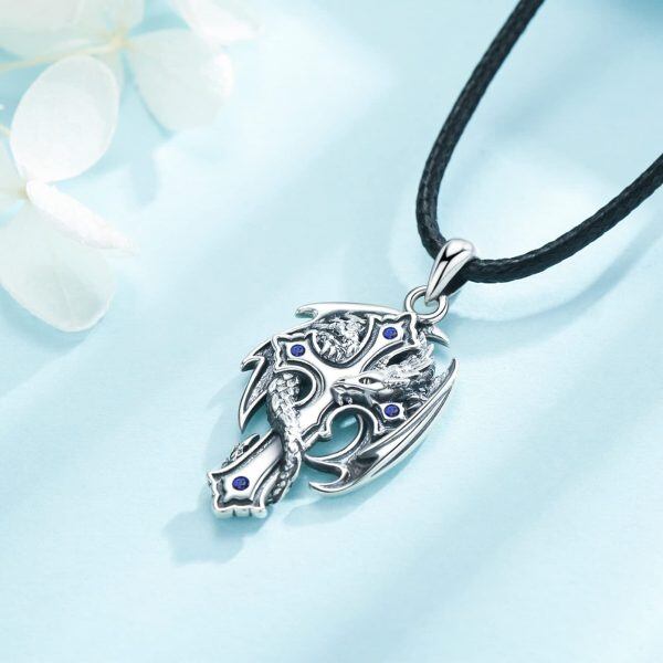 Sterling Silver Dragon Cross Necklace-1