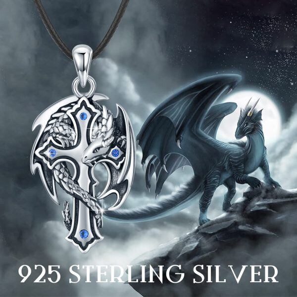 Sterling Silver Dragon Cross Necklace-5