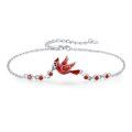 wholesale 925 Sterling Silver Red Enamel Bird Charm Bracelet for Women-0-0