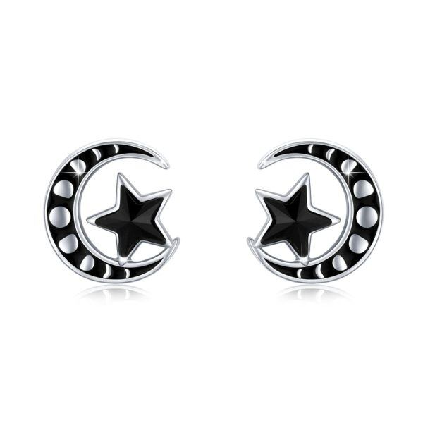 Sterling Silver Moon Phase Star Earrings-0