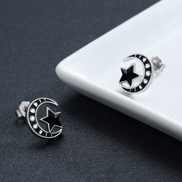 Sterling Silver Moon Phase Star Earrings-2