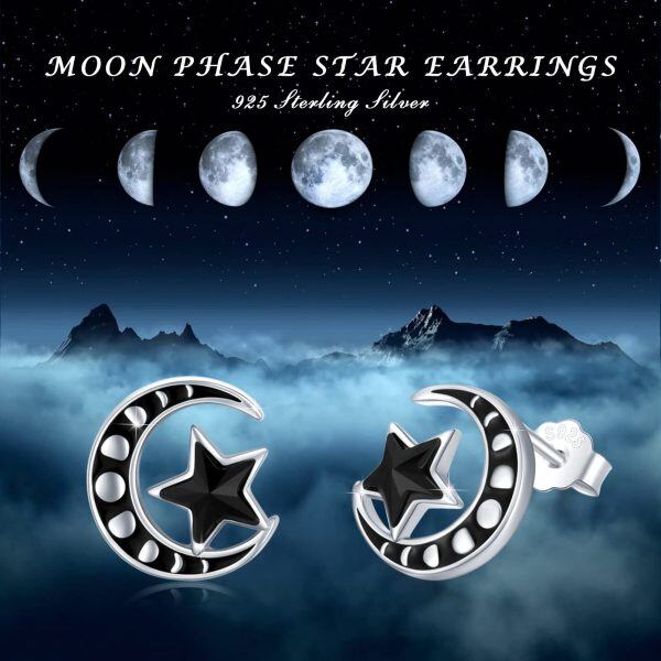 Sterling Silver Moon Phase Star Earrings-5