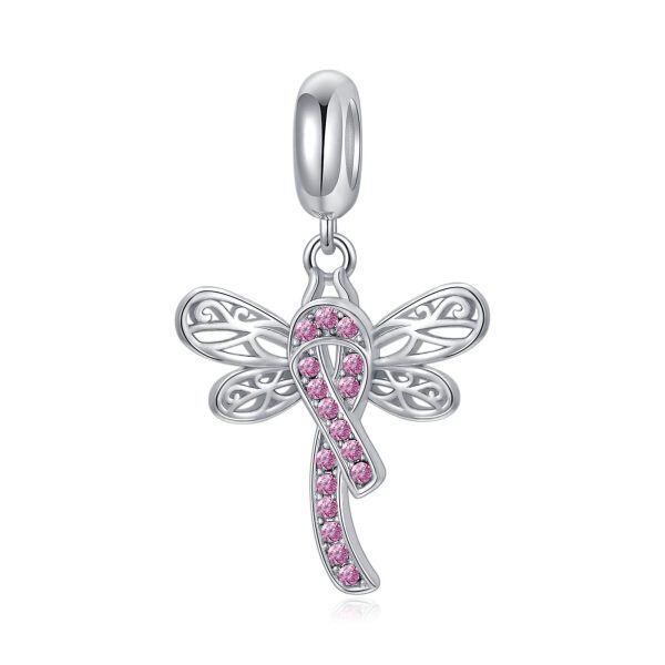 Sterling Silver Dragonfly Breast Cancer Awareness Charm-0