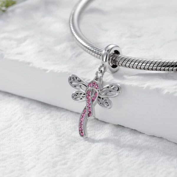 Sterling Silver Dragonfly Breast Cancer Awareness Charm-1