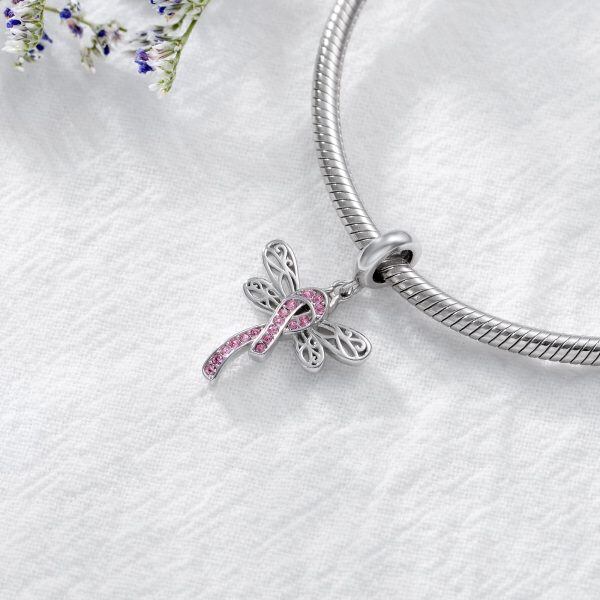 Sterling Silver Dragonfly Breast Cancer Awareness Charm-2