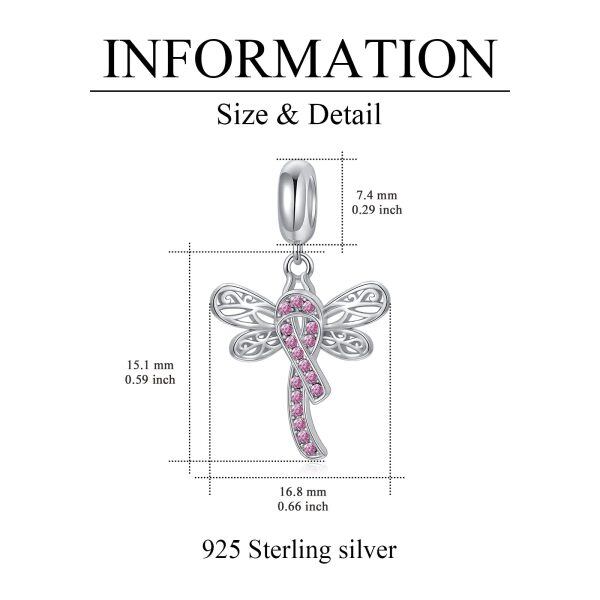 Sterling Silver Dragonfly Breast Cancer Awareness Charm-3