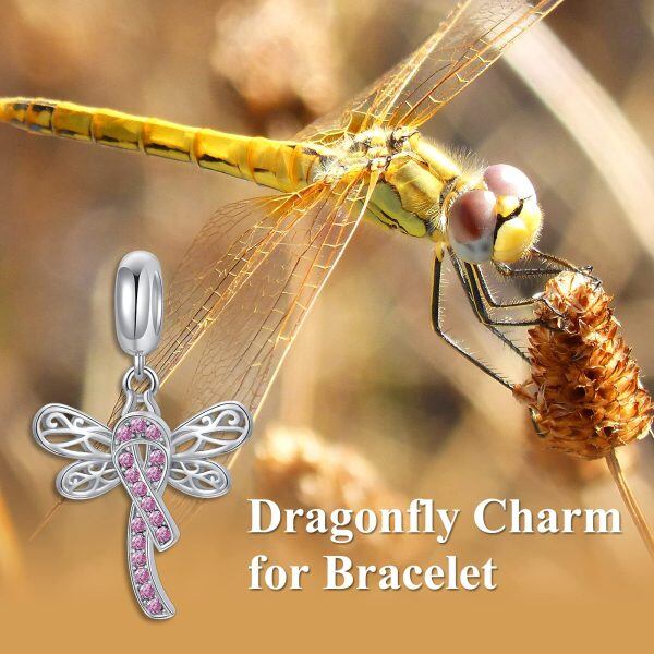 Sterling Silver Dragonfly Breast Cancer Awareness Charm-5