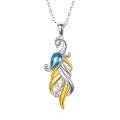 wholesale 925 Sterling Silver and Gold Plated Blue Crystal Phoenix Pendant Necklace for Women-0-0
