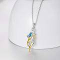 wholesale 925 Sterling Silver and Gold Plated Blue Crystal Phoenix Pendant Necklace for Women-0-1