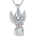 wholesale 925 Sterling Silver Pink Austrian Crystal Guardian Angel Pendant Necklace-0-0