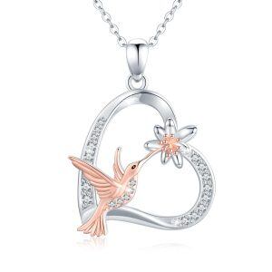 Sterling Silver Heart Hummingbird Necklace-0