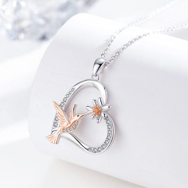 Sterling Silver Heart Hummingbird Necklace-1