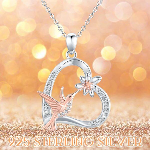 Sterling Silver Heart Hummingbird Necklace-5