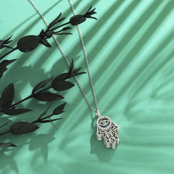 Sterling Silver Hamsa Necklace-1