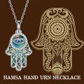 wholesale 925 Sterling Silver Abalone Shell Hamsa Hand Cremation Jewelry Keepsake Pendant Necklace with Funnel and Fill Tool-0-3
