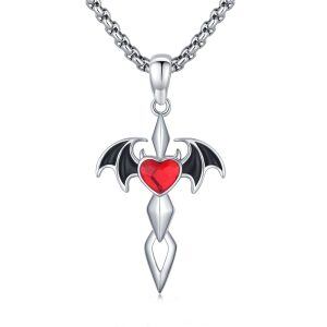 Sterling Silver Bat Cross Necklace-0