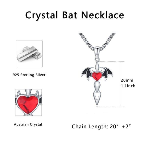 Sterling Silver Bat Cross Necklace-1