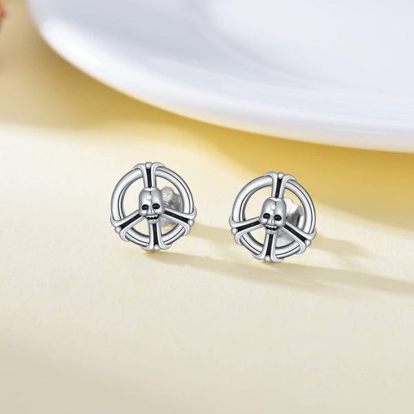 Sterling Silver Skull Bone Stud Earrings-3