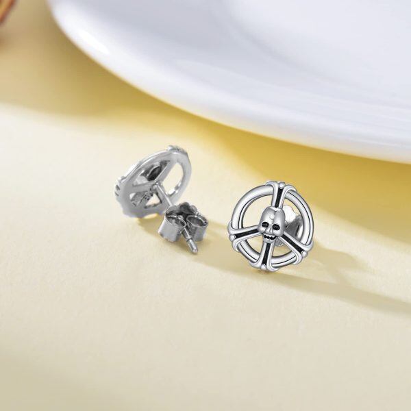 Sterling Silver Skull Bone Stud Earrings-4