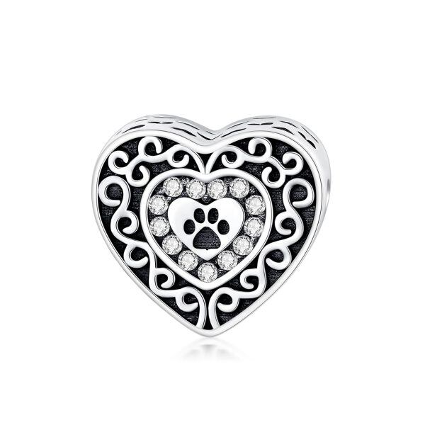 Sterling Silver Heart Dog Paw Charms-2