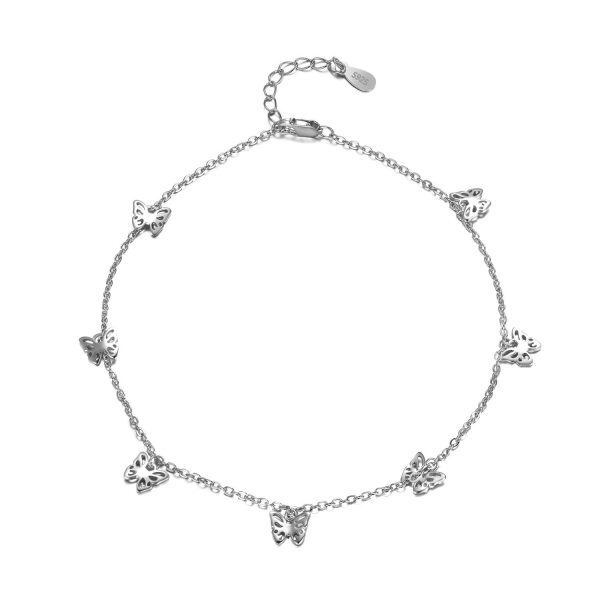 Sterling Silver Butterfly Anklet Bracelet-0