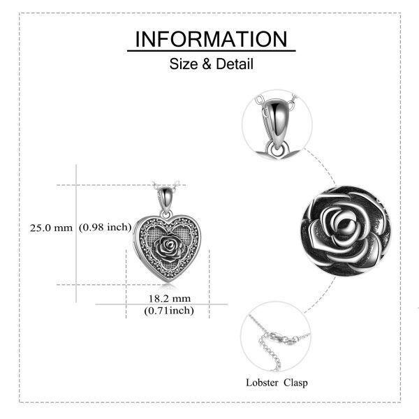 Sterling Silver Rose Heart Necklace-4