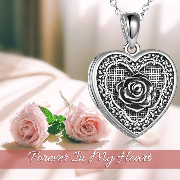 Sterling Silver Rose Heart Necklace-5