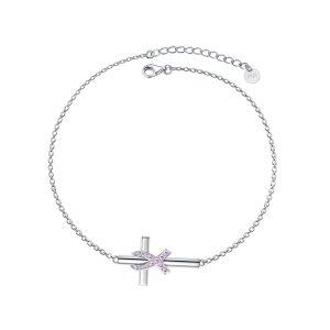 Sterling Silver Cross Pink Ribbon Bracelet-0