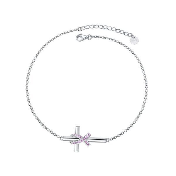 Sterling Silver Cross Pink Ribbon Bracelet-0