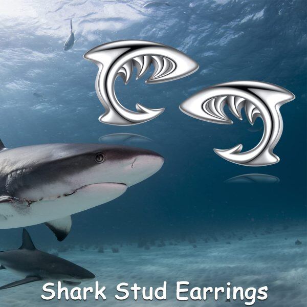 Sterling Silver Shark Earrings-5