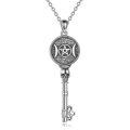 wholesale 925 Sterling Silver Viking Skull Key Pendant Necklace with Pentagram and Moon Phase Design for Women-0-0