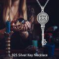 wholesale 925 Sterling Silver Viking Skull Key Pendant Necklace with Pentagram and Moon Phase Design for Women-0-5