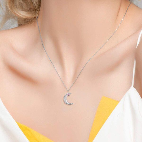 Sterling Silver Crescent Moon Necklace-1