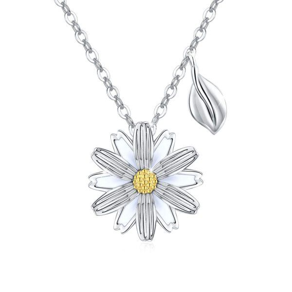 Sterling Silver Daisy Flower Necklace-0