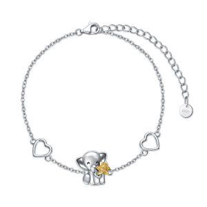 Sterling Silver Elephant Sunflower Bracelet-0